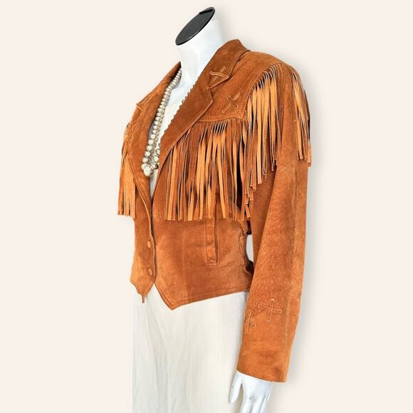 Vintage 80s Wilsons Rust Brown Suede Fringe Jacket Western Boho Cowgirl Small - Picture 6 of 10